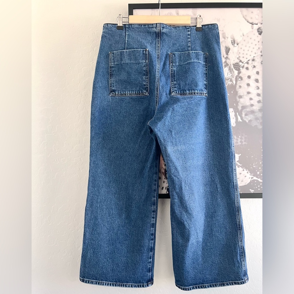 Zara Blue High Rise Wide Leg Cropped Jeans Pants size 12 - Picture 7 of 10